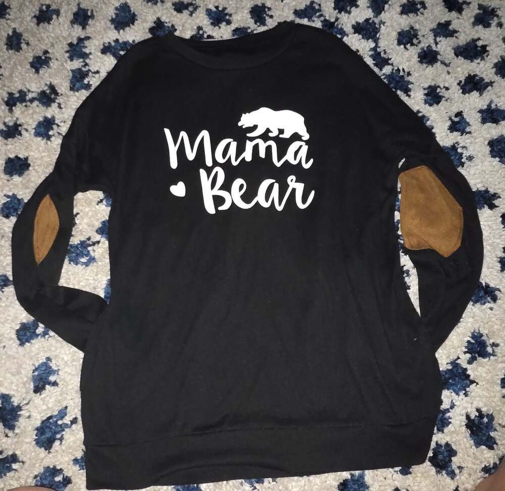 Leo Rosi Mama Bear Elbow Patch Sweater Women's Black Long Sleeve Pullover